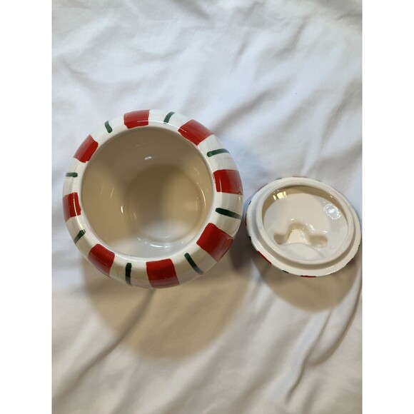 Stripped Christmas Ball Tree Ornament Cookie Jar Kitchen Holiday Baking Storage - Picture 2 of 5